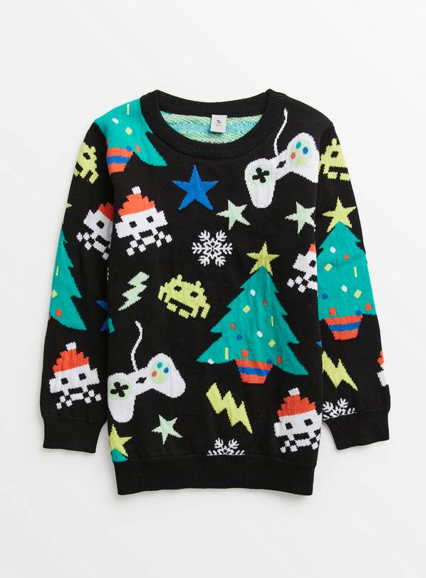 Black Christmas Gaming Knitted Jumper 13 years